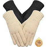 Beurlike 2 Pairs Winter Gloves for Women Wool Warm Knit Touchscreen Texting Snow Fleece Thermal Gloves for Cold Weather