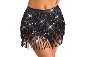 TWINKLEDE Boho Fringe Skirt Sequin Tassel Belly Dance Hip Scarf Rave Party Skirts Belts for Women and Girls