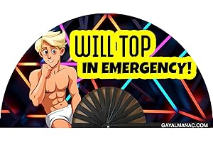 PandaTak Gay Pride Folding Hand Fans, Funny Large 13" Bamboo Fan with UV Reactive Ink, for LGBTQ Circuit Parties EDM Festivals and Raves (Will Top In Emergency)