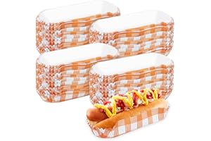 SINGOMON 500PCS Hotdog Holders Hot Dog Wrappers Orange Plaid Hot Dog Trays Disposable Food Boats Small Food Trays for Food Se