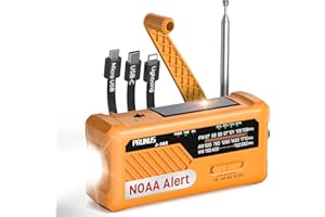 PRUNUS J-366 Emergency Radio, NOAA Weather Alert, 3-in-1 Charging Cables, 7400mWh/AAA Battery/Hand Crank/Solar/USB-C, AM/FM, SOS Alarm, Flashlight, Compact for Bag, NOAA Weather Radio