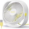 USB Desk Fan, EasyAcc 3 Speeds Mini USB Fan [Small Quiet Powerful Desk Fan] USB Portable Powered Fan, 360°Rotatable Personal Desktop Table Fan Travel Fan for Home Bedroom Office Car, White(No Battery)
