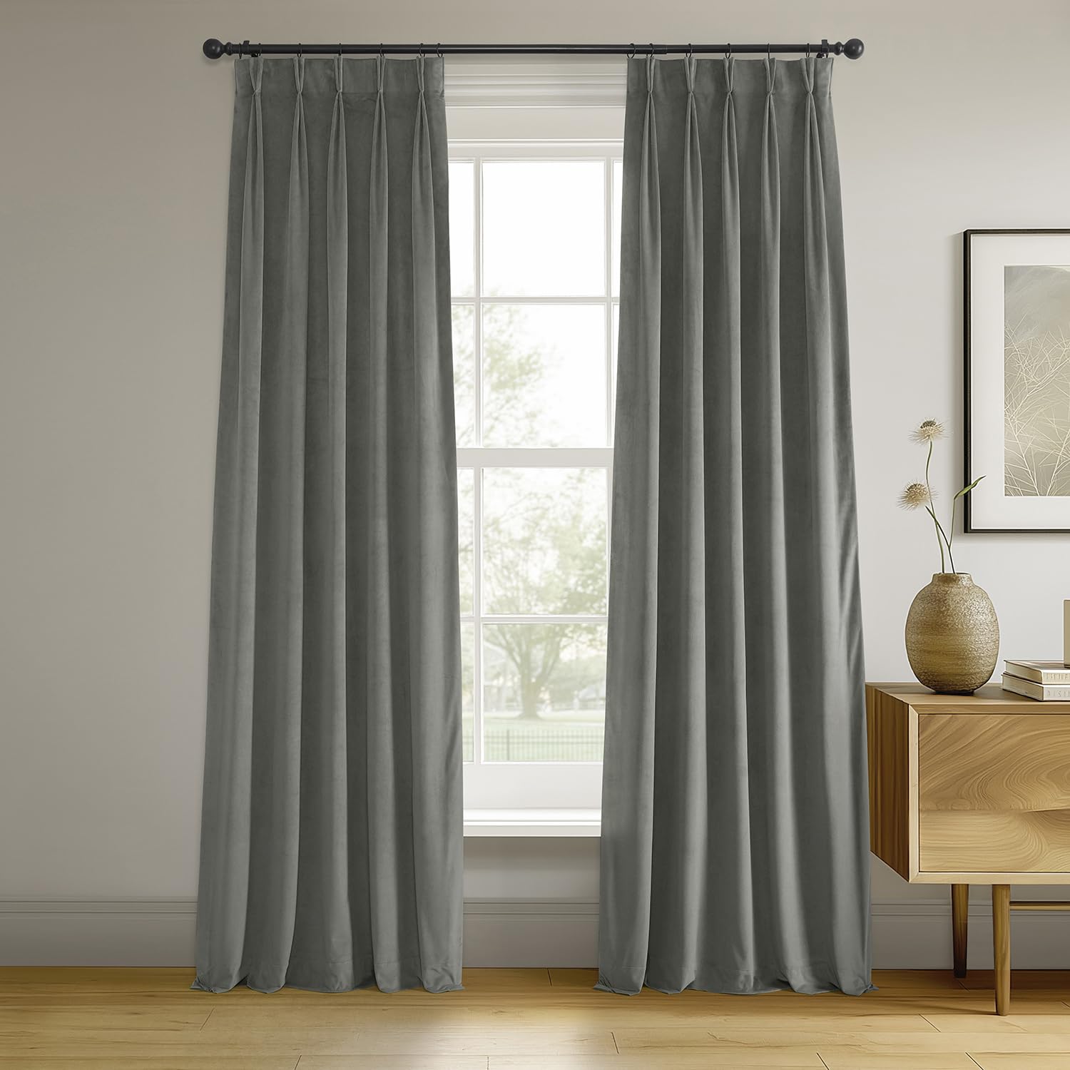 HPD Half Price Drapes Velvet Blackout Curtains/Drapes - 84 Inches Long 1 Panel Blackout Curtain Signature Pleated for Living Room & Bedroom - 25W X 84L, Silver Grey