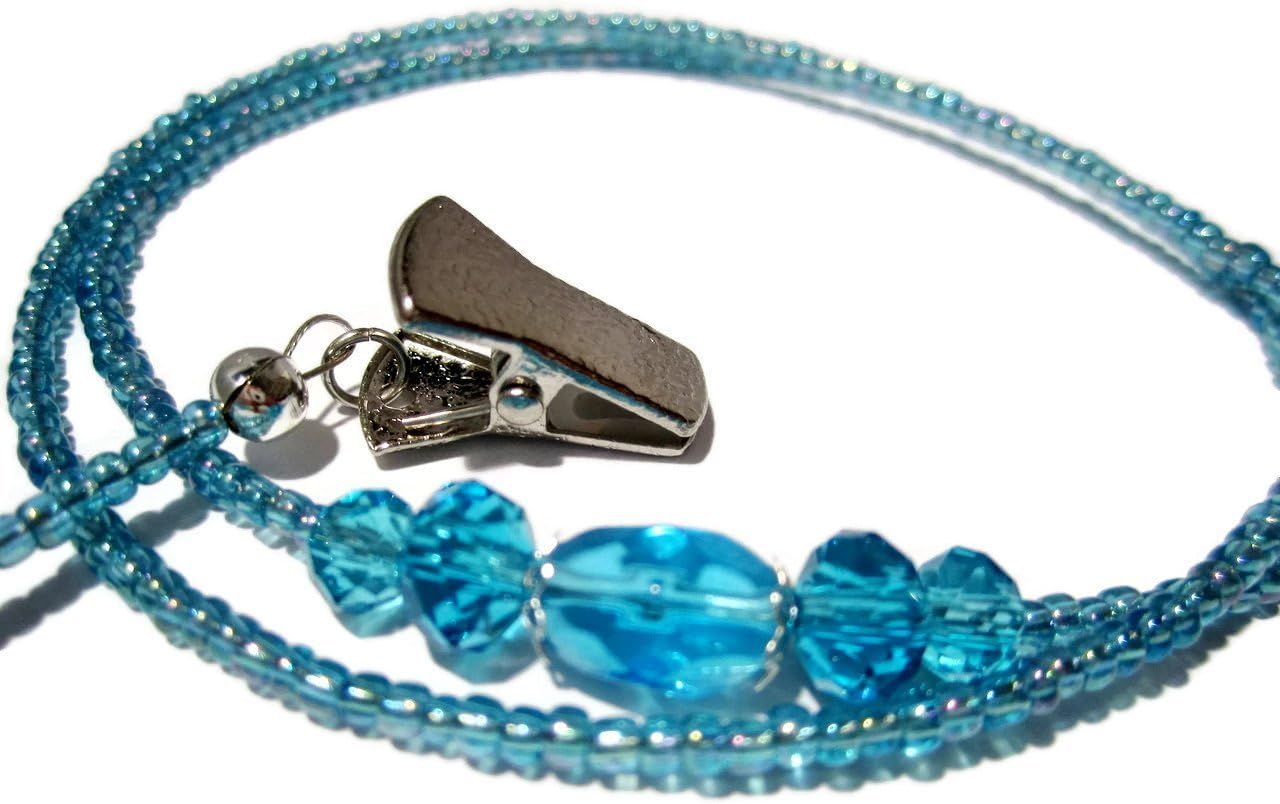 ATLanyards Bright Blue Eyeglass Holder - Beaded Eyeglass Chain With Clips