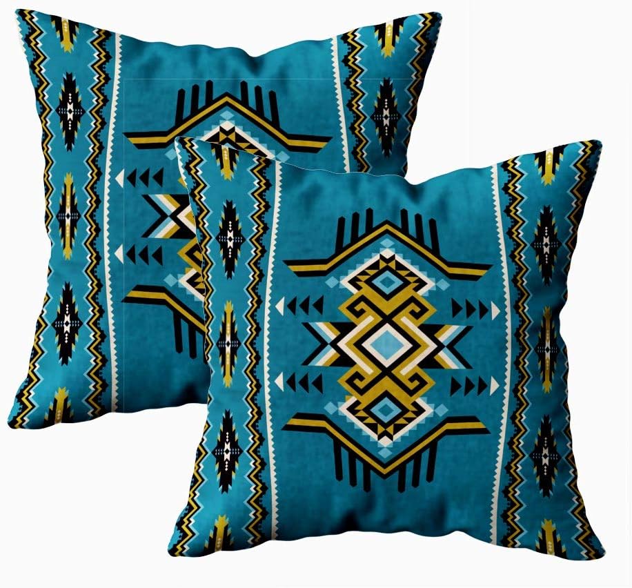 HerysTa Throw Pillow Cases, Home Decorative Body Pillow Cover Pack of 2 18X18inch Invisible Zipper Cushion Cases Tribal Abstract Geometric Ornament Ethnic Square Sofa Bed Décor,Blue White