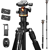 Camera Tripod, K&F Concept Mobile Phone Tripod, 75.59"/192 cm with Phone Holder, Heavy Duty DSLR Tripods with 360 Degree Ball