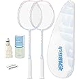 MBFISH Badminton Racket Set with 2 Carbon Fiber Rackets, 3 Shuttlecocks, 2 Replacement Racket Grip Tapes and 1 Badminton Bag - Perfect for Beginners & Outdoor Games 4U