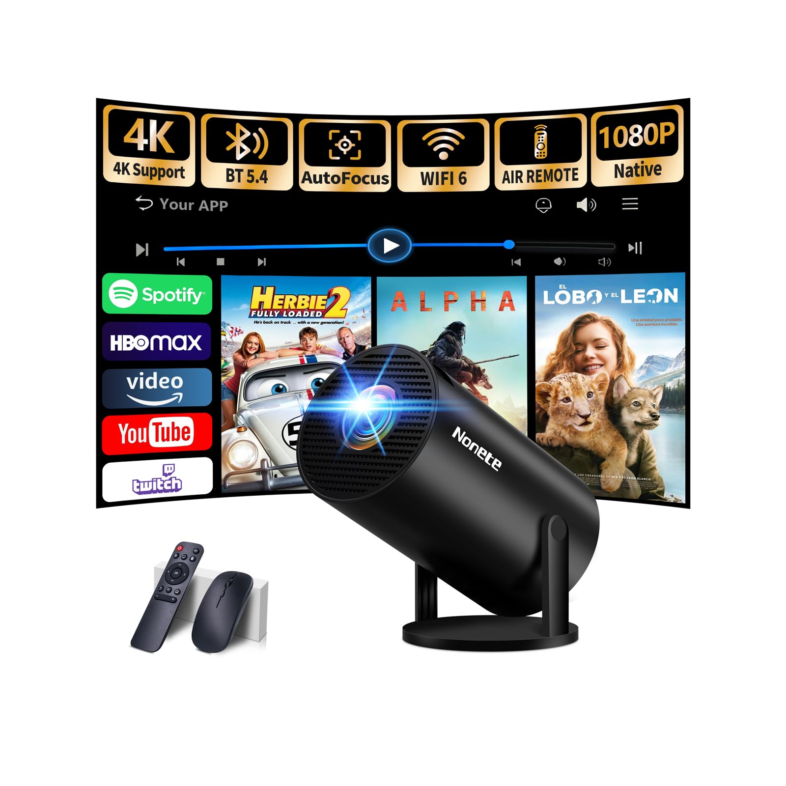 Photo 1 of ?Projector 2026 Upgraded?Mini Projector with WiFi 6 and Bluetooth 5.2 Support 4K 1080P Auto Keystone 270° Rotatable Projector Portable Compatibile with HDMI/TV Stick/Memory Stick/Laptop-Black***FACTORY SEALED***