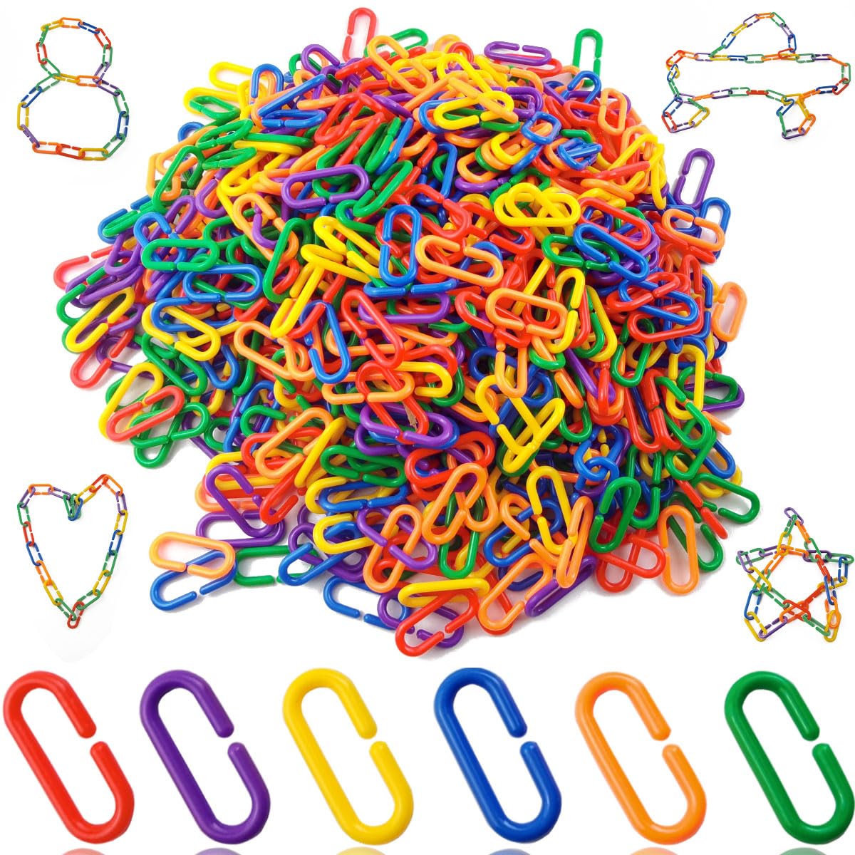 Photo 1 of RONYOUNG 620PCS Rainbow C-Clips Plastic Chain Links, Bird Swing & Climbing Chain Cage Toy Clips & Hooks, DIY Kids Learning Toys for Classroom, Suitable for Sugar Glider, Rat, Parrot, Bird