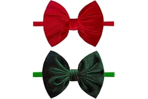 Lanmerry Christmas Baby Bows Headbands Newborns Bows Elastic Nylon Hairbands for Infants Toddlers Red Green Hair Ties Velvet Hair Accessories 2Pcs