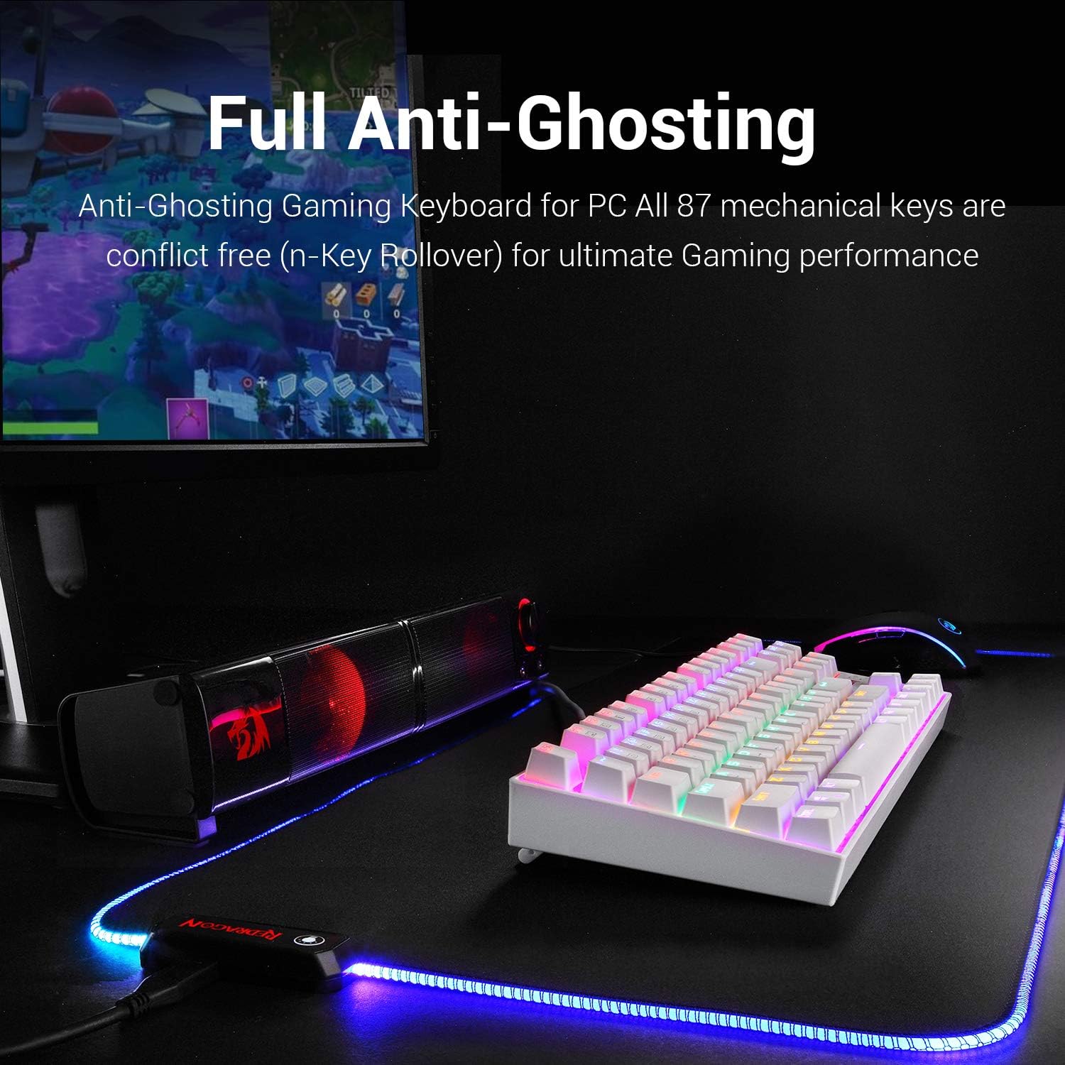 Redragon K552 Mechanical Gaming Keyboard RGB LED Rainbow Backlit Wired Keyboard with Red Switches for Windows Gaming PC (87 Keys, White): Computers & Accessories