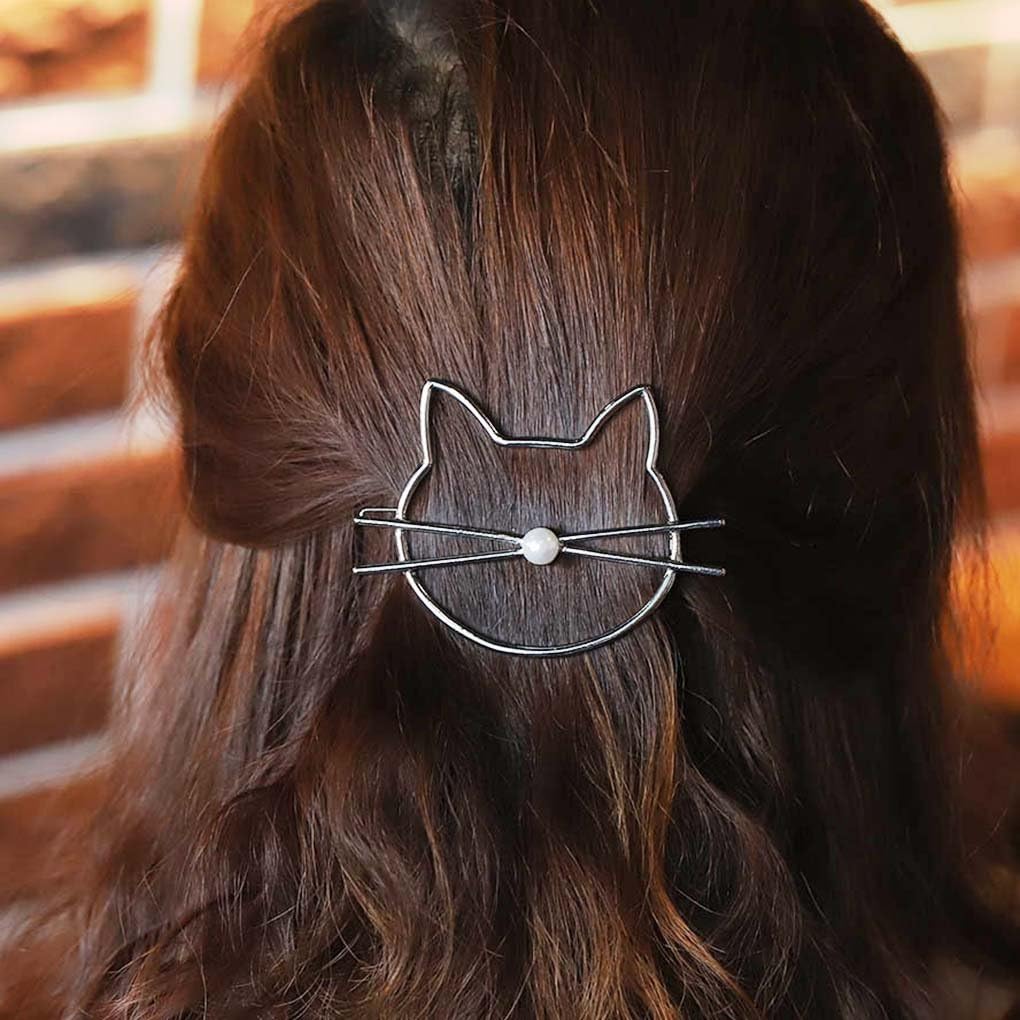 Fdesigner Cat Hair Clips Gold Fashion Hair Barrette Jewelry Cute Hairpins Accessories for Women and Girls (Silver Ⅰ)