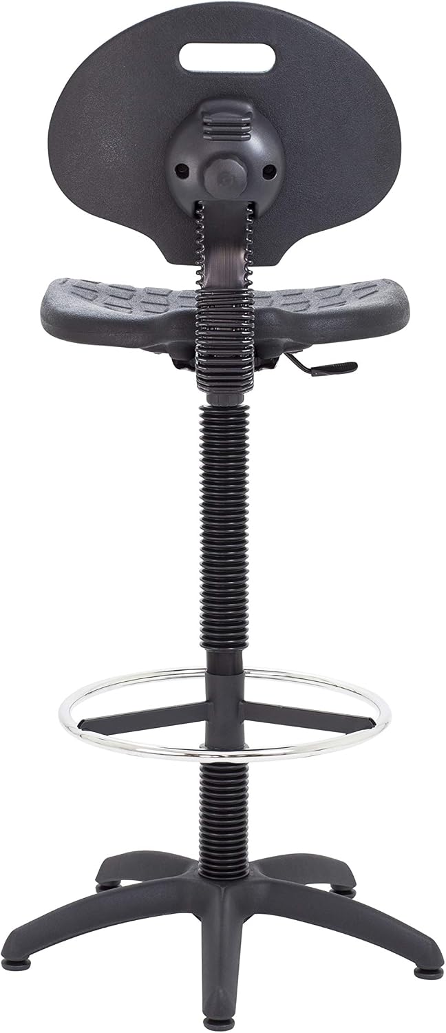 Office Hippo Laboratory Factory Chair with High Rise Static Draughtsman Extension Kit, Polyurethane, Black - Image 5