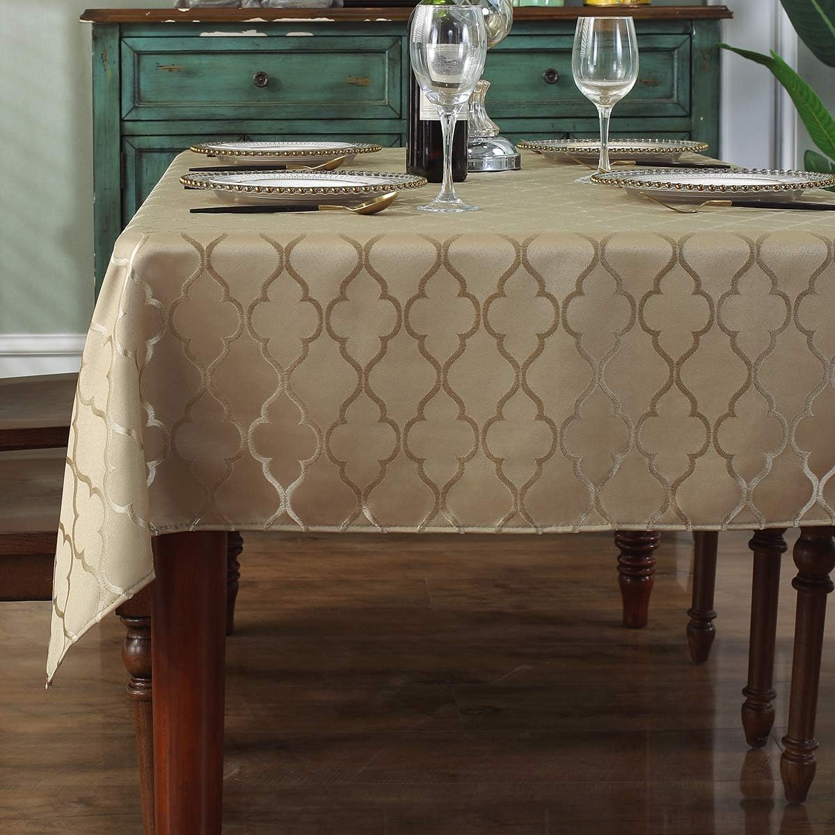SASTYBALE Jacquard Tablecloth Flower Pattern Polyester Table Cloth Spill Proof Wrinkle Resistant Soft Table Cover for Kitchen Dinning Tabletop Decoration (150 x 213cm