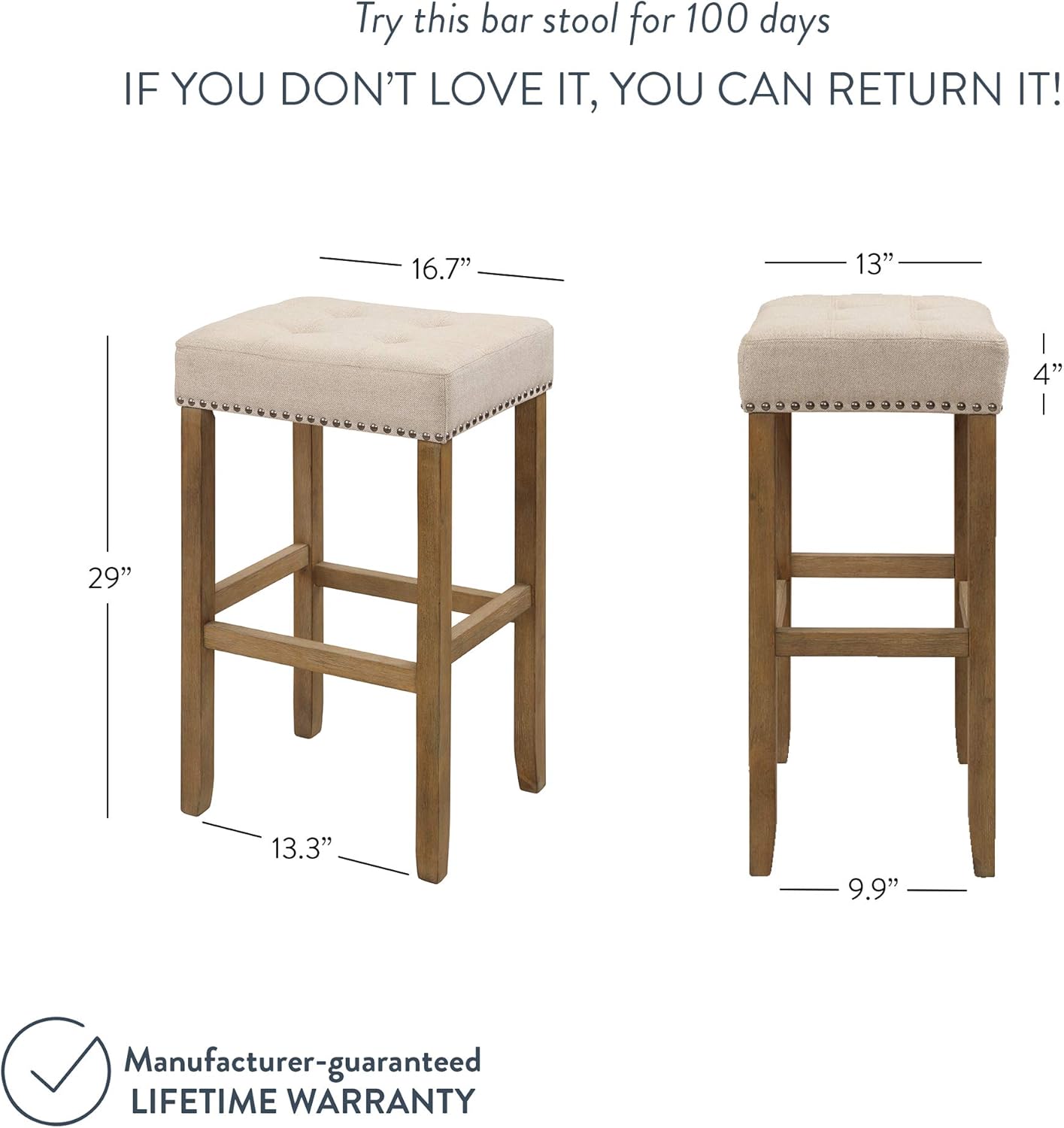 Nathan James Hylie Nailhead Wood Pub-Height Kitchen Counter Bar Stool 29", Natural Flax/Light Brown: Furniture & Decor