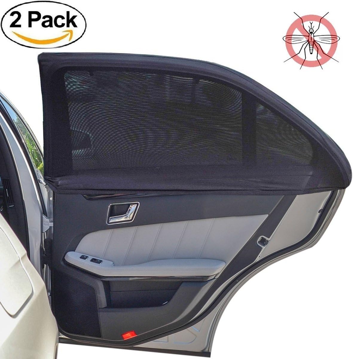 Car Side Window Sun Shade - Washable Car Sunshade Protector - Universal Fit Slip On Stretchable Mesh Solar Protective- Protect Your Kids and Pets in The Back Seat from Sun Glare and Heat Fit for Cars