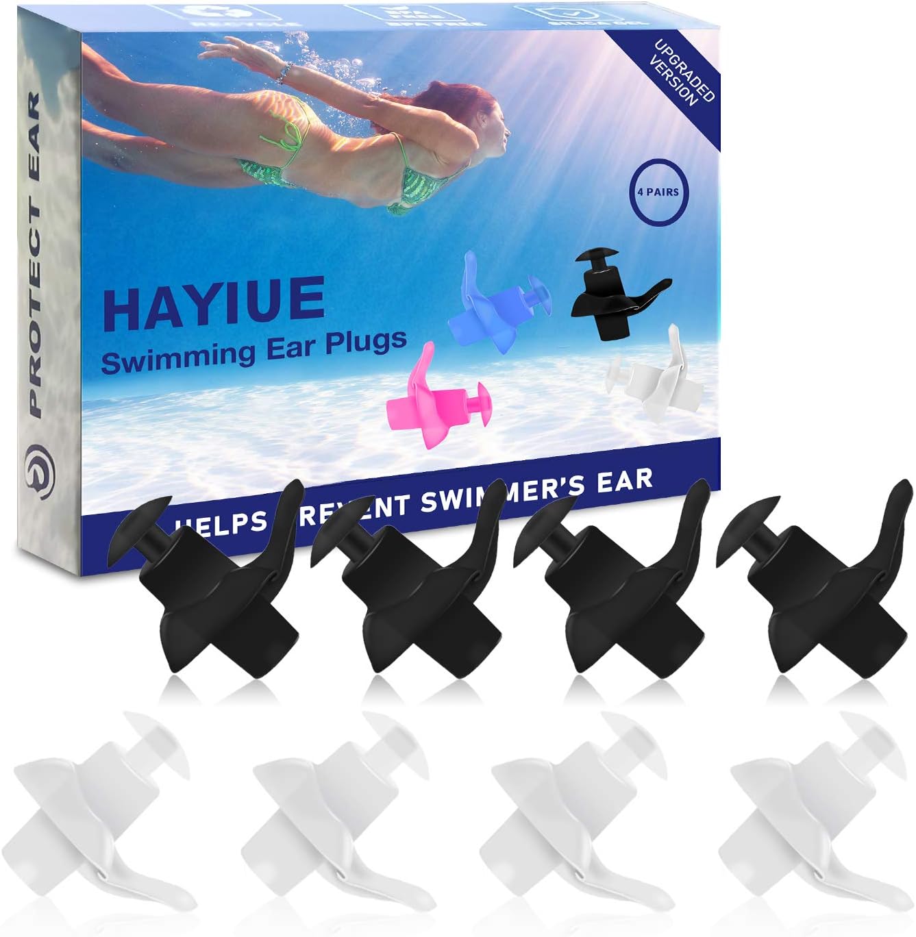 Swimming Ear Plugs, HaYiue 4 Pairs Swimmers Earplugs with Double Waterproof and Sound Hole Design Ear Plugs for Swimming Showering Bathing Surfing Snorkeling for Adult & Children: Health & Personal Care