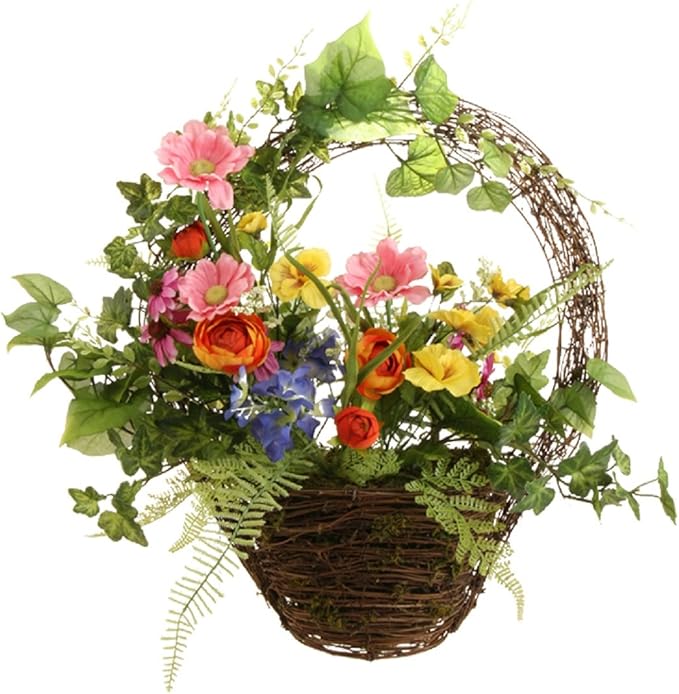 22" Beautiful Wall Basket with Flowers Home & Kitchen