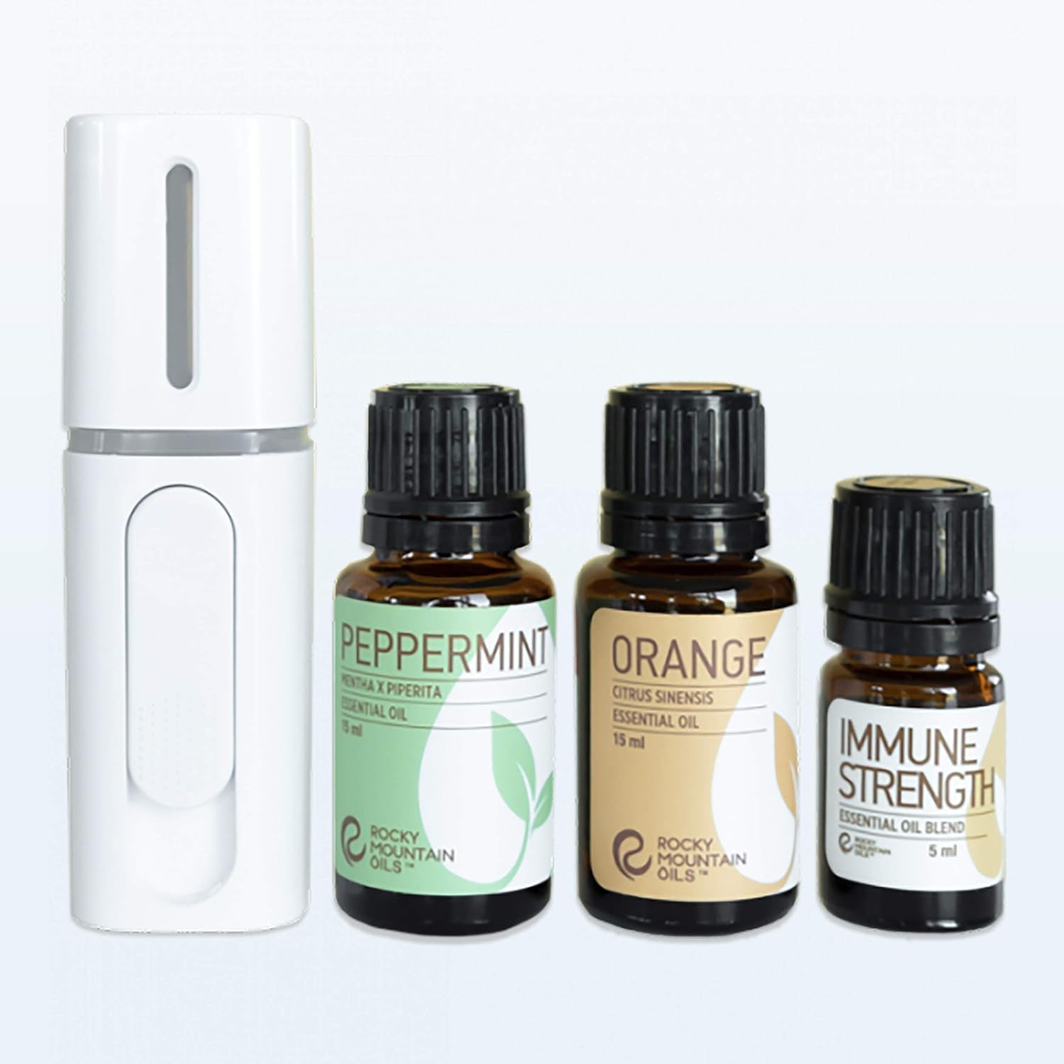 Rocky Mountain Oils Handheld Personal Diffuser - Portable Diffuser for Essential Oil with Peppermint, Orange and Immune Strength Essential Oils - Car Diffuser - Travel Diffuser : Beauty