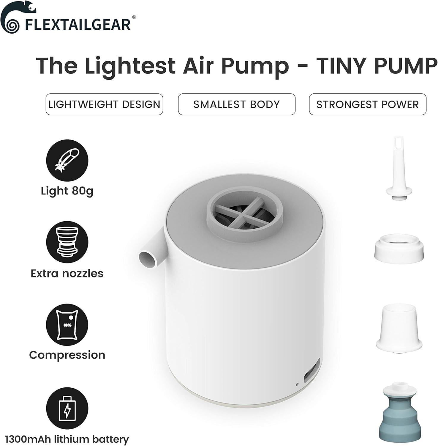 FLEXTAILGEAR Tiny Pump Portable Air Pump Ultra-Mini Air Pump with 1300mAh Battery USB Rechargeable to Inflate Deflate for Pool Floats Air Bed Air Mattress Swimming Ring Vacuum Storage Bags (Grey): Sports & Outdoors