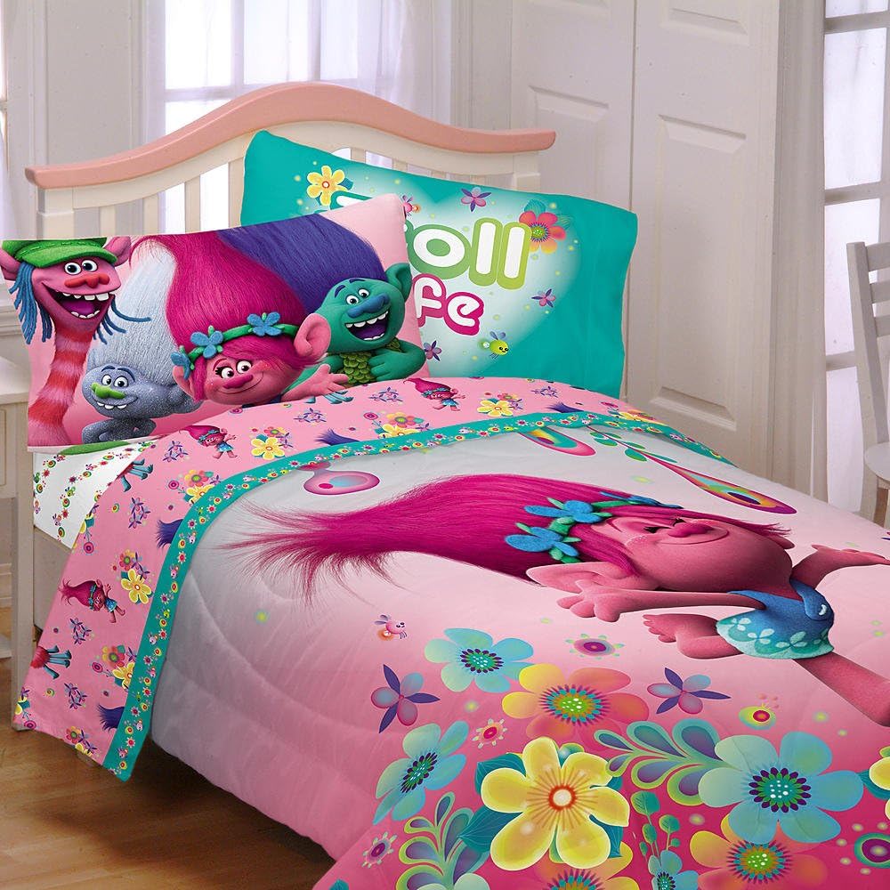 DreamWorks Trolls Reversible Full Comforter, Sheets + Bonus SHAM J (6 Piece Bed in A Bag) + Homemade Wax MELT