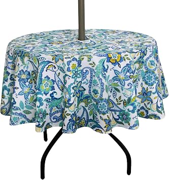 Amazon Com Colorbird Modern Paisley Flower Outdoor Tablecloth Water Resistant Spillproof Polyester Fabric Table Cover With Zipper Umbrella Hole For Patio Garden Tabletop Decor 60 Round Zippered Paisley Furniture Decor