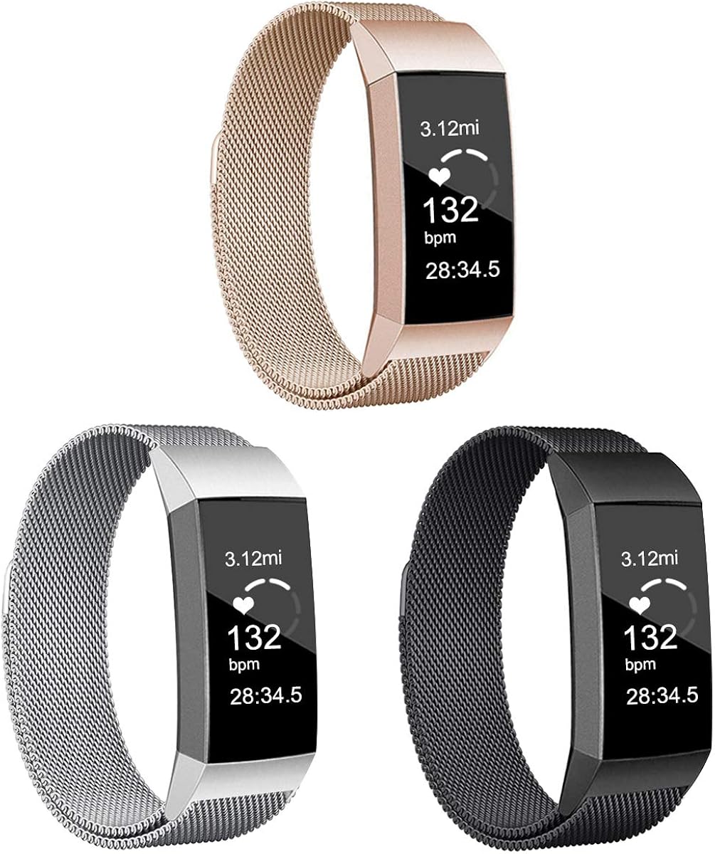 3 Pack Metal Replacement Bands Compatible with Fitbit Charge 3/ Fitbit Charge 4 / Fitbit Charge 3 SE Smart Watch with Stainless Steel Metal band: Home Audio & Theater