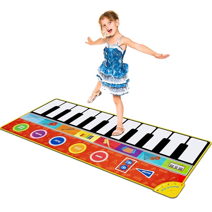 Cyiecw Piano Music Mat, Music Dance Mat Keyboard Playmat with 19 Keys Piano Mat, 8 Selectable Musical Instruments Build-in Speaker & Recording Function for Kids Girls Boys, 58.26 x 23.62 inches