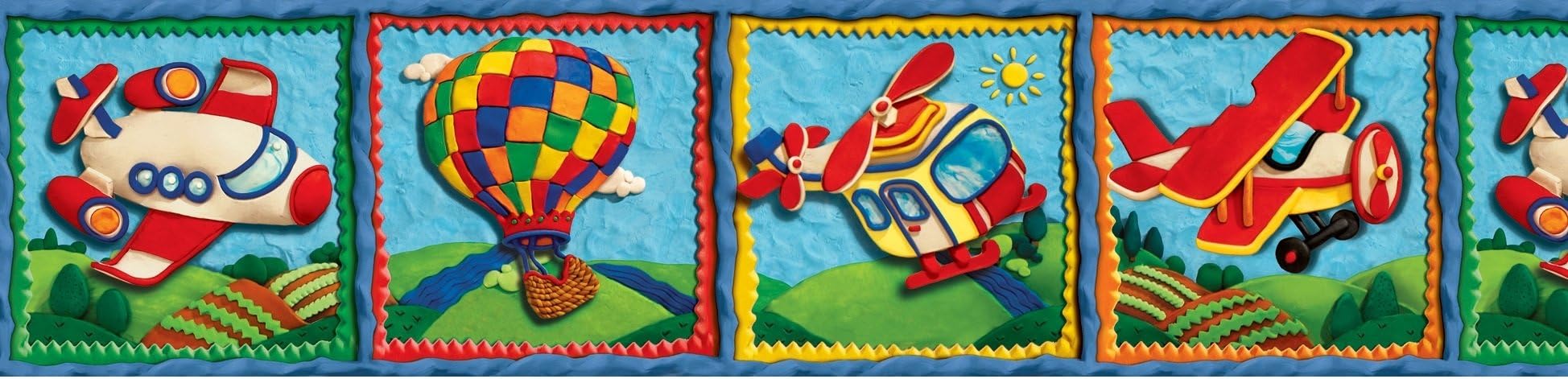 Clay Aviation Wallpaper Border - Planes Airplanes -Blue