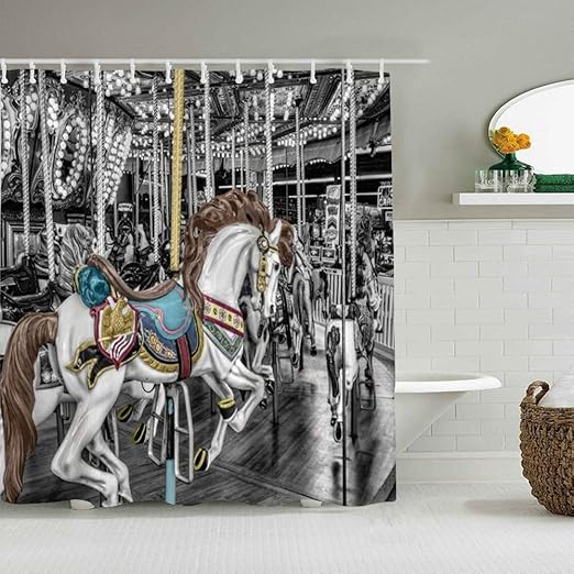 ALLMILL Shower Curtain Carousel Amusement Park Horse