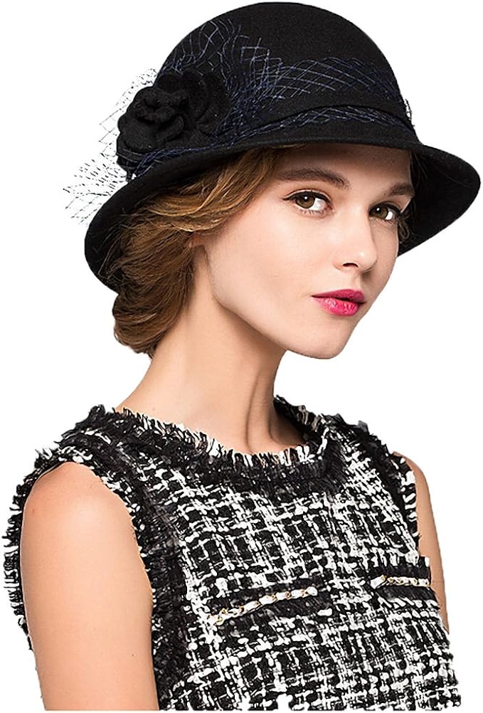 Maitose Women's Wool Felt Bowler Hat Black at  Women’s Clothing store