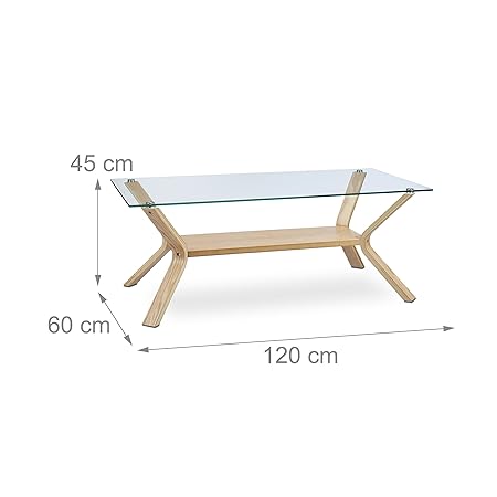 Relaxdays Couchtisch Holz Glas Rechteckig Massiv Xl Glasplatte 120 X 60 Cm 45 Cm Hoch Designer