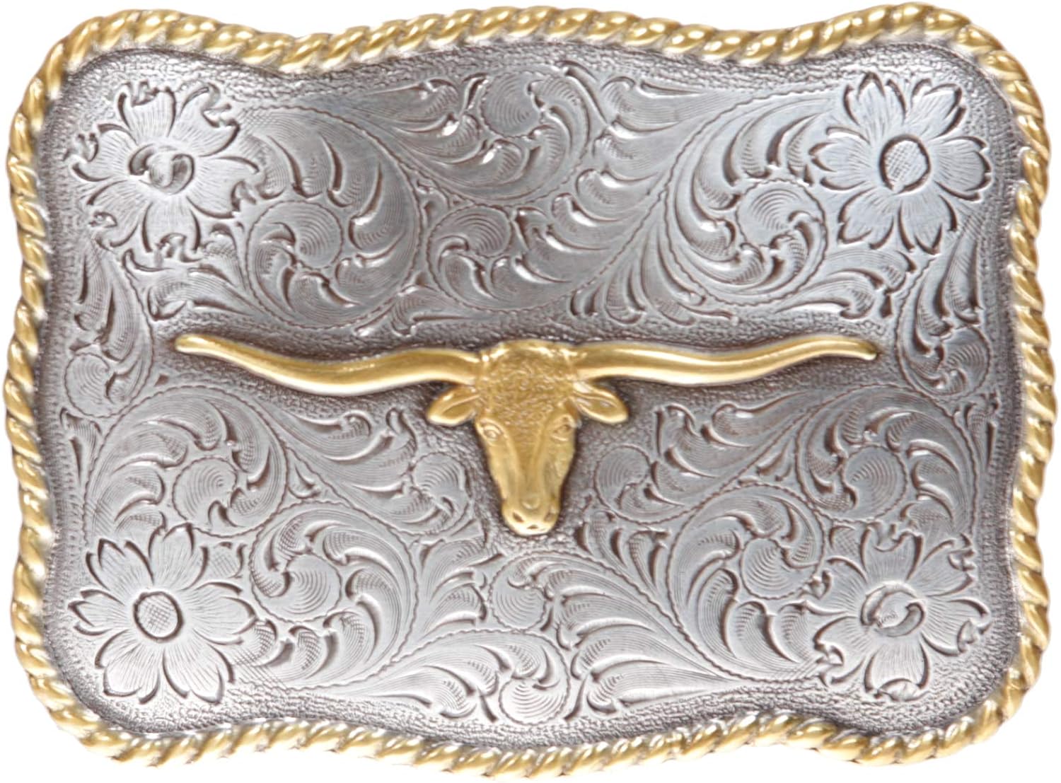 Western Longhorn Engraved Belt Buckle, Gold/Silver Amazon.co.uk Clothing