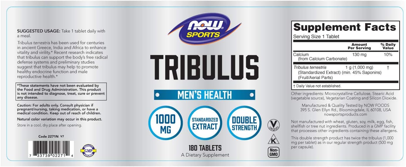 NOW Sports Nutrition, Tribulus (Tribulus terrestris) 1,000 mg, Double Strength, Men's Health, 90 Tablets: Health & Personal Care