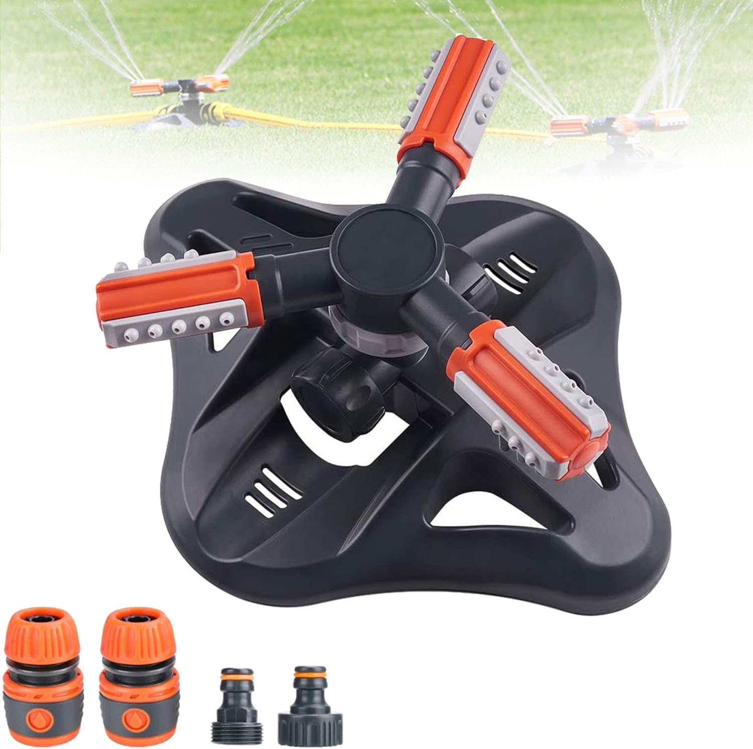 munloo Garten Sprinkler, Upgrade Rasensprinkler Automatische 360-Grad-Bewässerungs Sprinkleranlage, Bewässerungssystem für Garten (Orange)