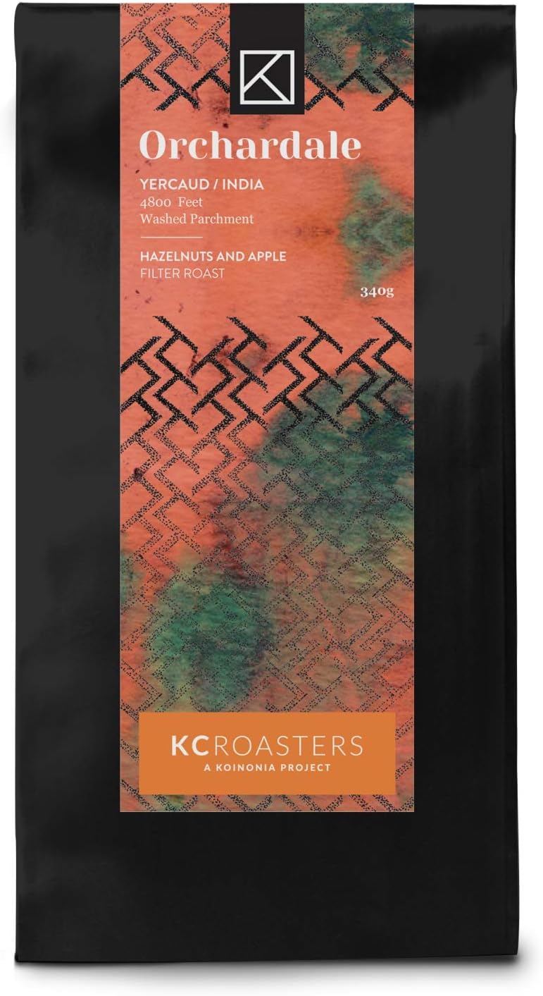 Koinonia KCROASTERS Orchardale Coffee from Yercaud Estate, 340 gm Medium-Dark Roast Arabica Coffee Beans - Roasted & Ground for Cold Brew | Packed in Biodegradable Bags
