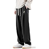 HHZ Men's Cotton Straight Leg Sweatpants - Black Loose Fit Joggers, Casual Athletic Pants for Fall Winter Spring