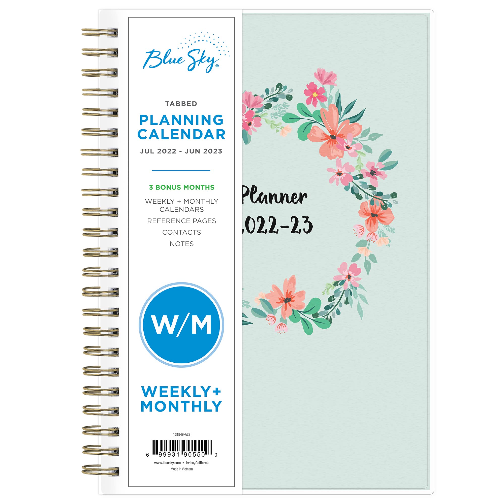 Blue Sky 2022-2023 Academic Year Weekly & Monthly Planner, 5" x 8", Frosted Flexible Cover, Wirebound, Laurel (131949-A23)