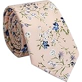 BELLUNO Cotton Floral Tie for Men, Skinny Flower Necktie for Wedding, Party, Activities, Cotton Slim Tie + Gift Box