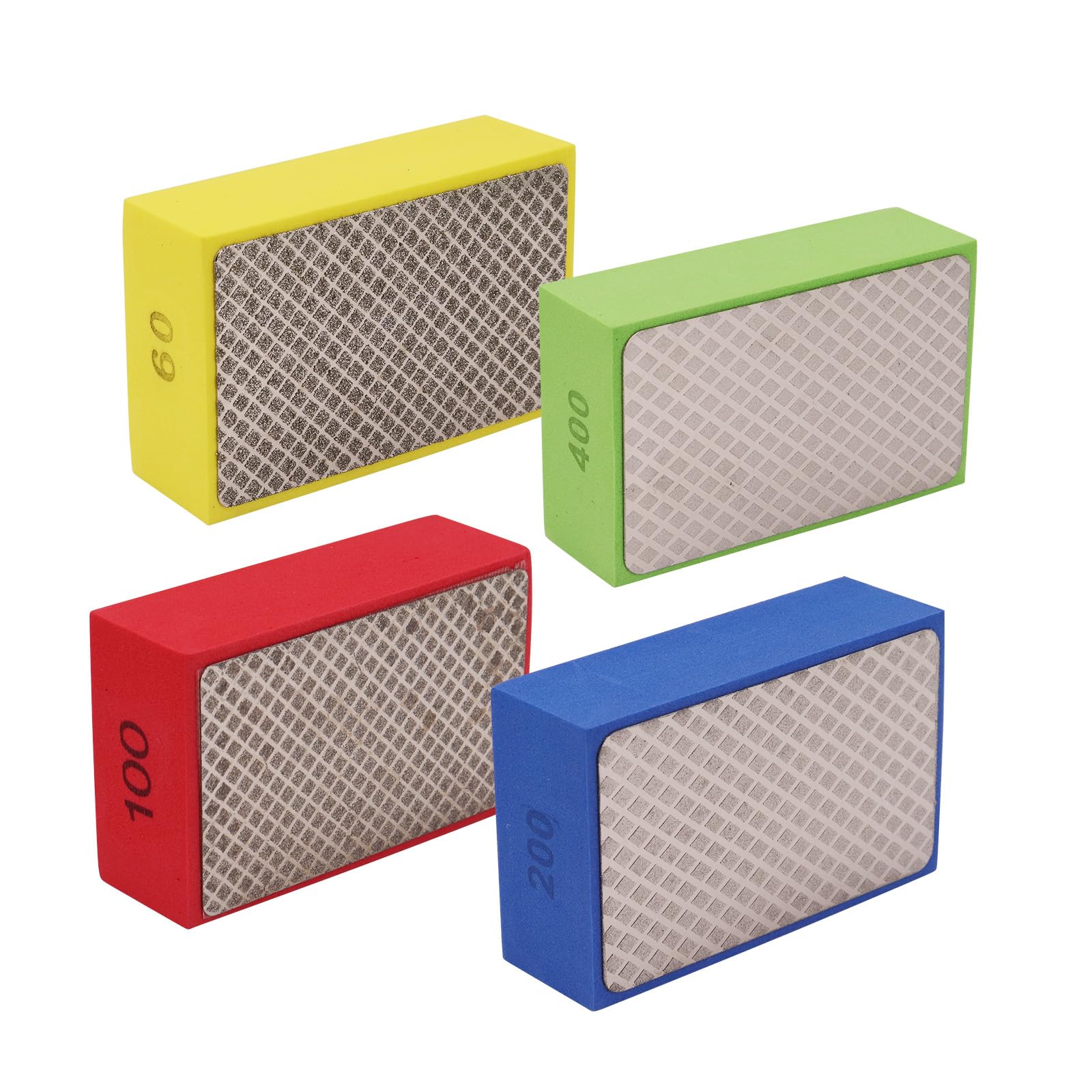 DingGreat 4Pcs Diamond Hand Polishing Pads - Grit Diamond Sanding Blocks for Ceramic Tile Glass Grinding 60# 120# 200# 400# Reusable Foam Sanding Blocks for Tile Stone Trimming Deburring