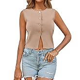 Saodimallsu Womens Sleeveless Cropped Sweater Vest Summer Trendy Knit Crop Tank Tops Crewneck Button Y2K Going Out Top