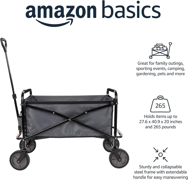 Collezione Utensili da Giardino - Carrello da giardino, pieghevole, per esterni, con borsa di custodia, 70.1 x 103.89 x 50.8 cm, grigio