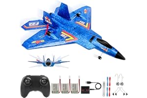 ANTSIR Remote Control Plane F-22 Raptor, 2.4GHz Rc Airplane with Smart Gyro/LED Lights/3 Rechargeable Batteries, Foam RC Jet Glider Gift for Kids Boys Girls 8-12 Year Old (Blue)