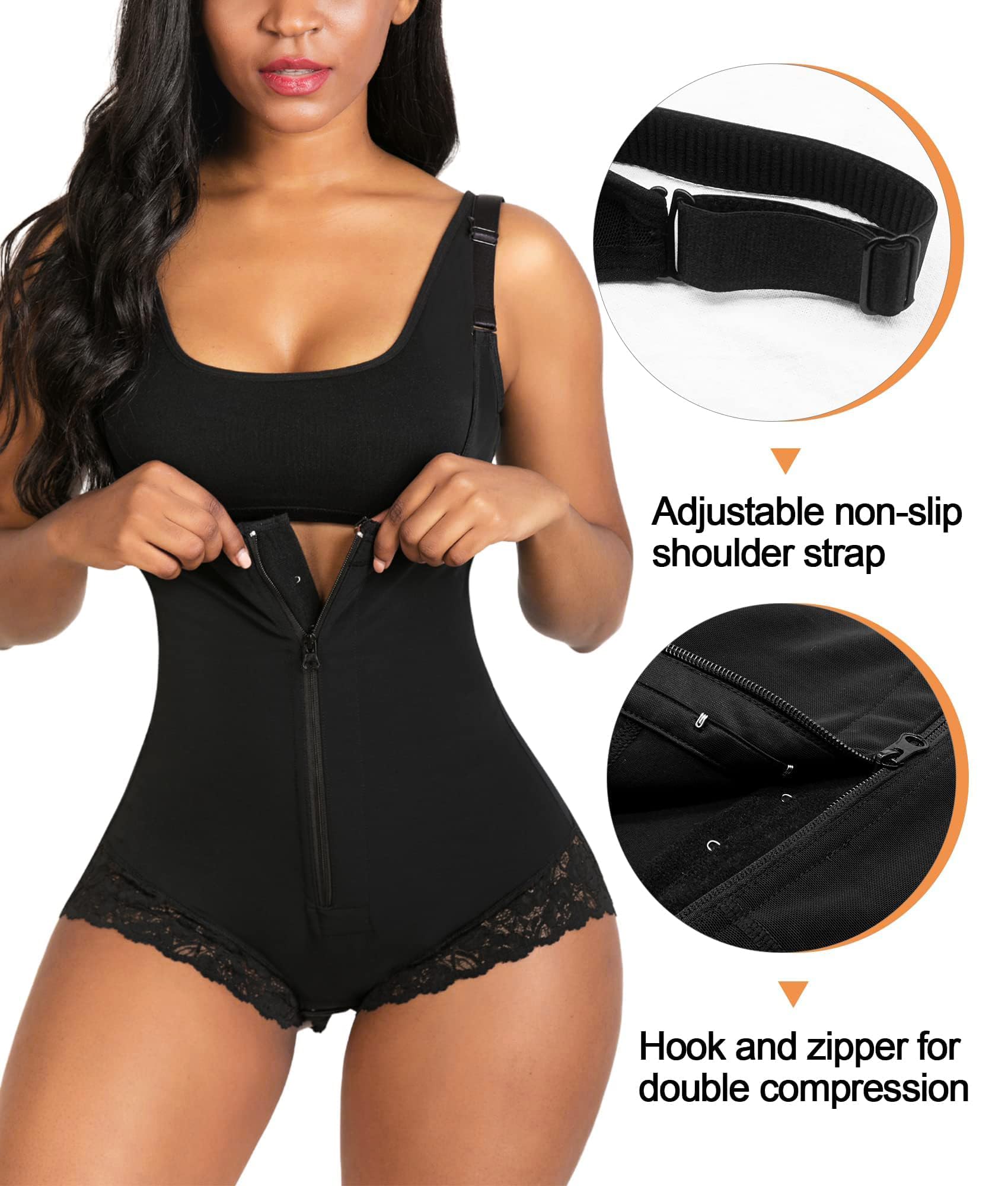 SHAPERX Women's Fajas Colombianas Shapewear Postpartum Tummy Control Body Shaper Butt Lifter Bodysuit