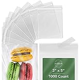 Seal Fresh Self Sealing Cellophane Bags - 3" x 5" (1000 Count) - Clear Plastic Resealable Cello Bag - Cellophane Treat Bags, Cookie Bags for Packaging, Candy bags, Cello Bags, Pastry Bags