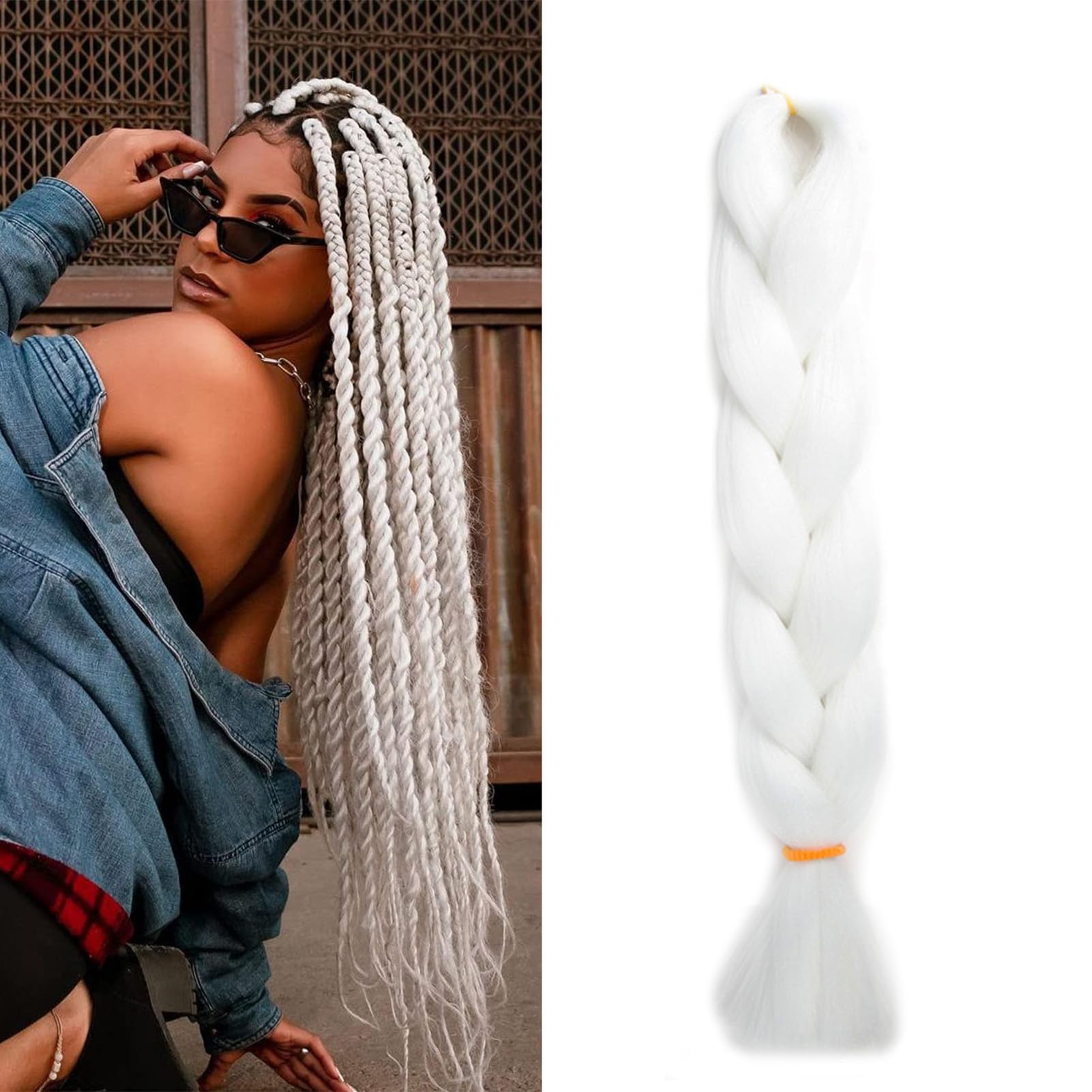 Gairyan Braiding Hair Extensions for Braiding 1 Bundle 100g 24" Ombre Jumbo Braiding Hair Colorful Synthetic Hair for Braid Soft Box Braids Crochet Twists (White) — image 1