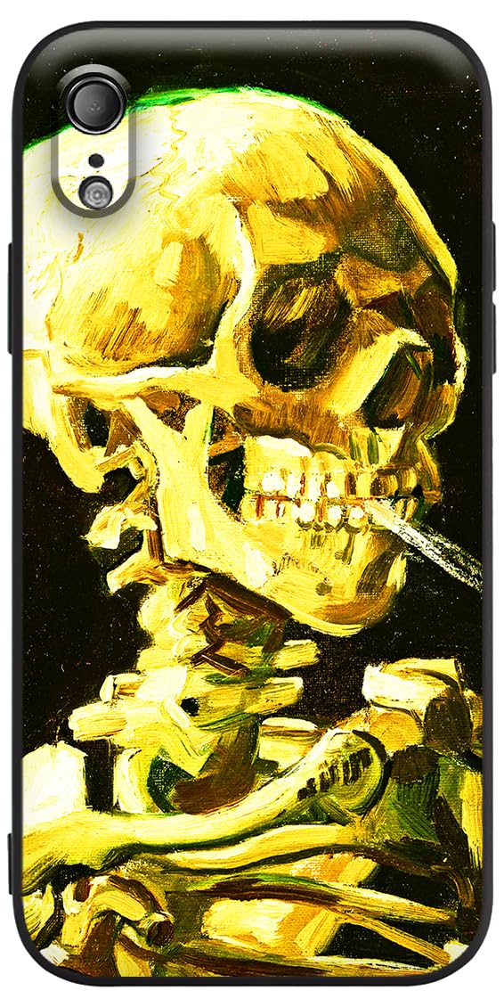 Berkin Arts Compatible with iPhone XR Case Premium Silicone Cover Patterns Design Black Painting Famous Girls Slim Come with Screen Protector (Vincent Van Gogh-Skeleton Skull Smoking a Cigarette) — image 1