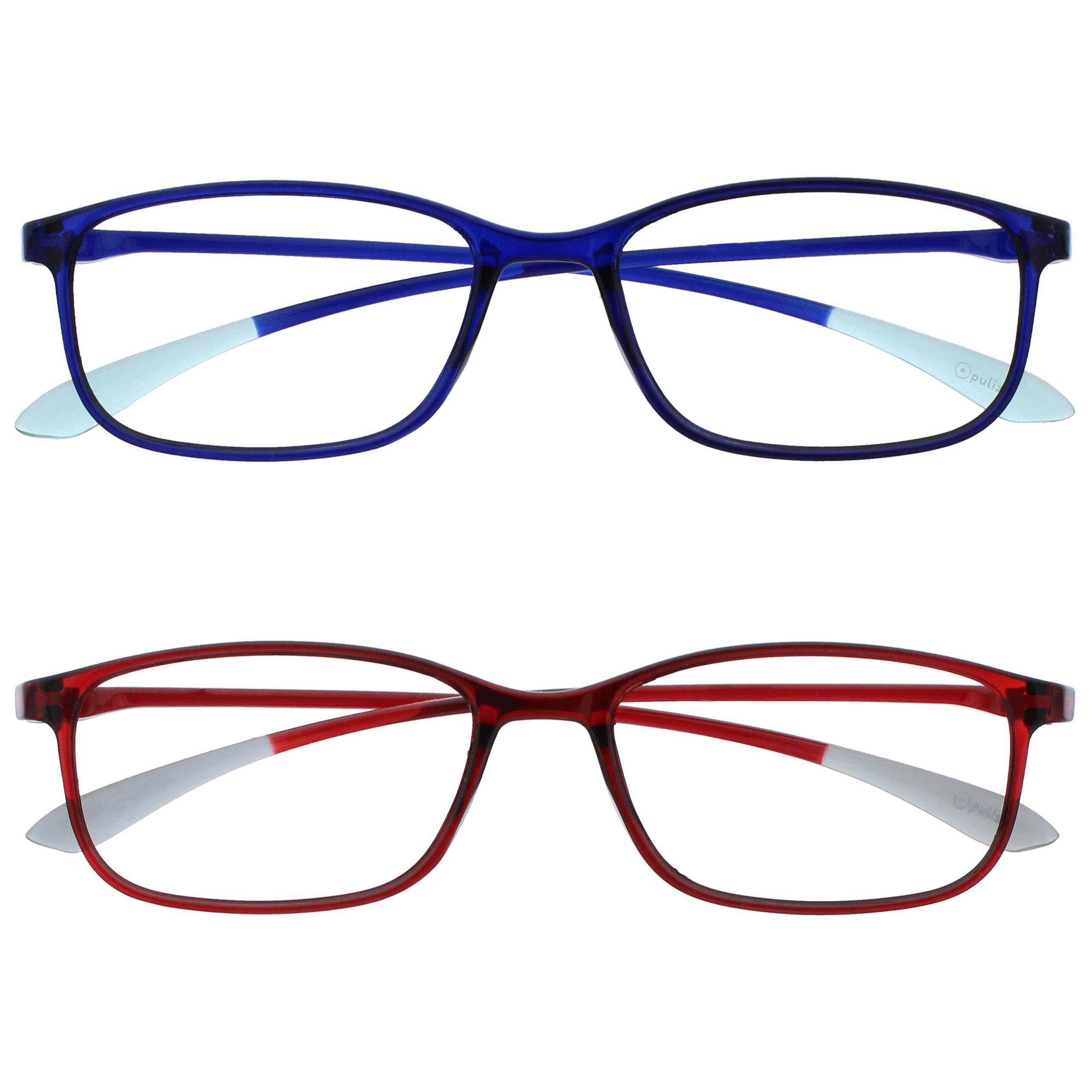 OPULIZE Ice Reading Glasses 2 Pack Ultra Lightweight Frame Scratch Resistant Blue Red Mens Womens RR61-3Z +3.50