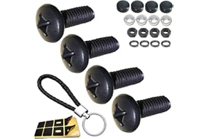 BGMVFK Black License Plate Screws- Rustproof Stainless Steel Car Tag Screws, M6X16mm (1/4"X5/8") Fasteners Hardware- Phillips Machine Bolts Nuts Caps for Mounting Front or Rear Frame