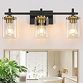 Spiglamm 3-Lights Black and Gold Bathroom Light Fixtures Over Mirror, Modern Brushed Gold Vanity Lights for Bathroom, Sconces
